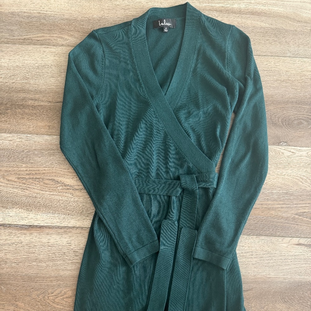 Lulus forest green knit wrap dress size small